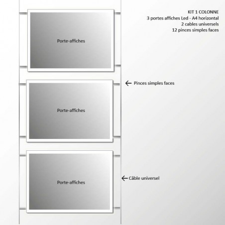 Kit 1 colonne - 3 portes affiches led - A4 horizontal