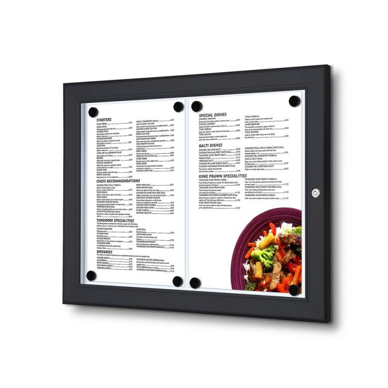 Cadre vitrine menu extérieur noir verrouillable pour restaurant ou magasin