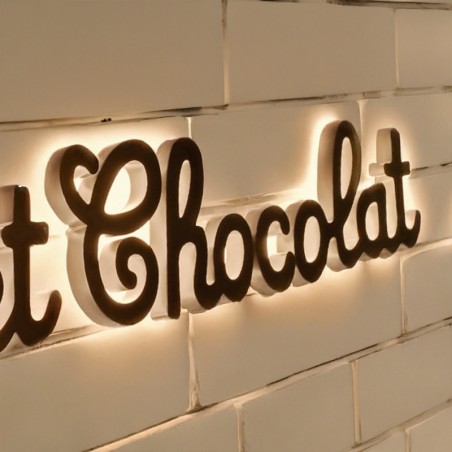 Lettres boitier rétroéclairées laiton brossé doré - Enseigne LED élégante