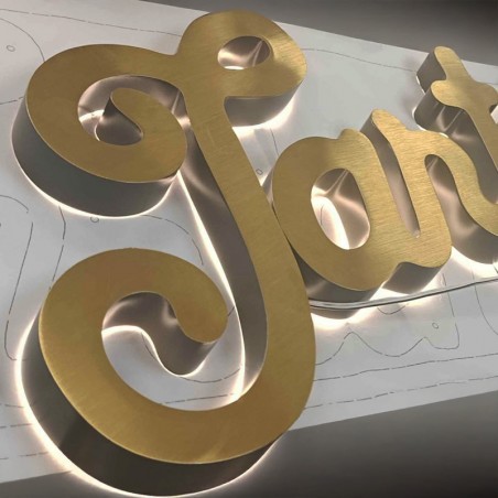 Lettres boitier rétroéclairées laiton brossé doré - Enseigne LED élégante