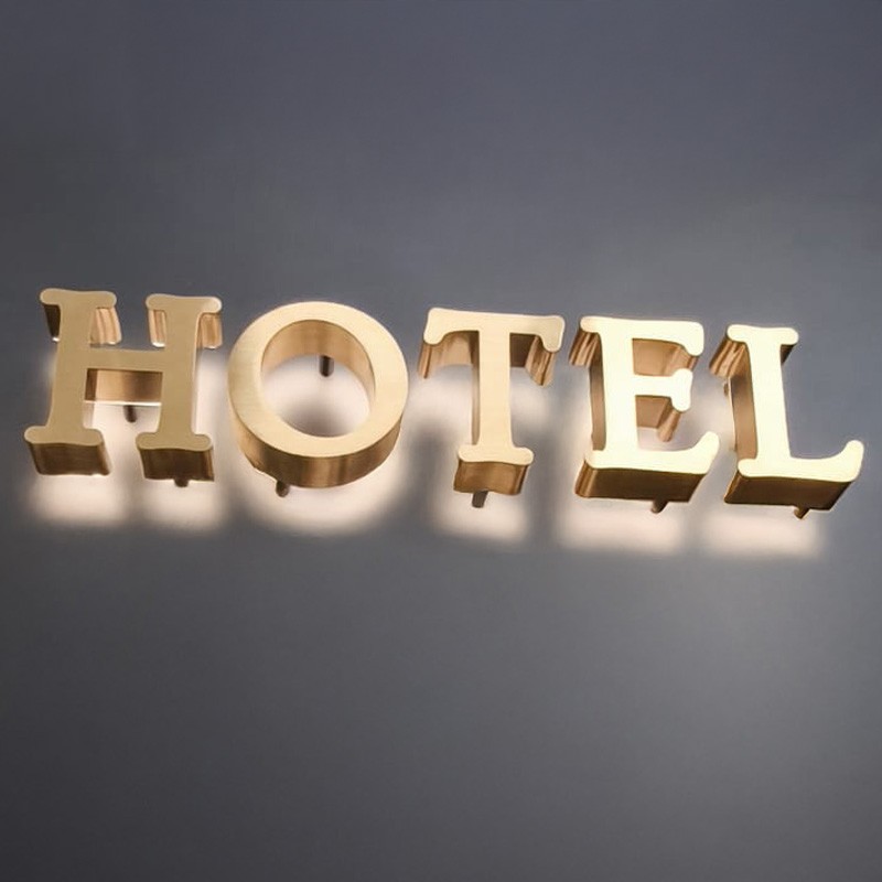 Lettres boitier rétroéclairées laiton brossé doré - Enseigne LED élégante