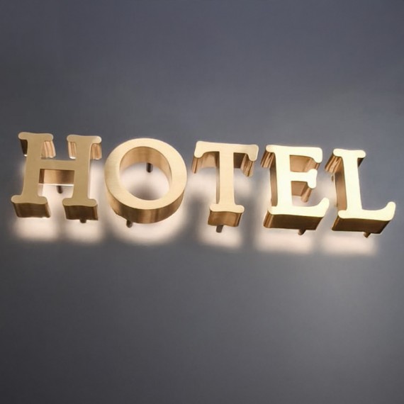 Lettres boitier rétroéclairées laiton brossé doré - Enseigne LED élégante