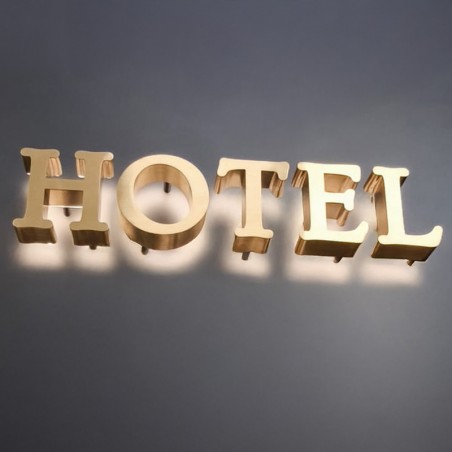 Lettres boitier rétroéclairées laiton brossé doré - Enseigne LED élégante